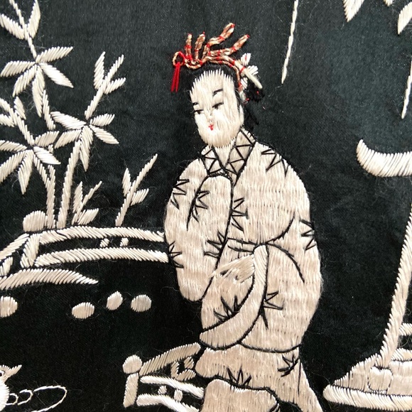 Antique silk Chinese Asian hand embroidered jacket robe chinoiserie - Picture 11 of 15